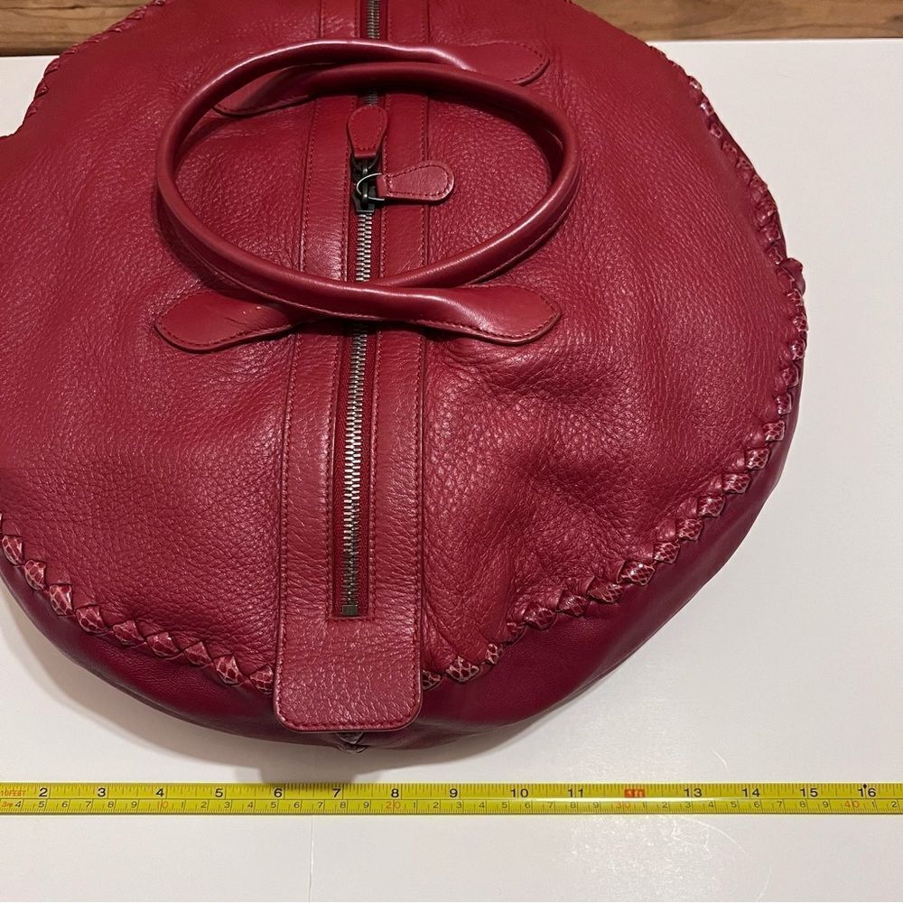 Authentic Bottega Veneta Large Brick Red Cervo Disc Boho Bag Intrecciato-Trimmed - Picture 3 of 12